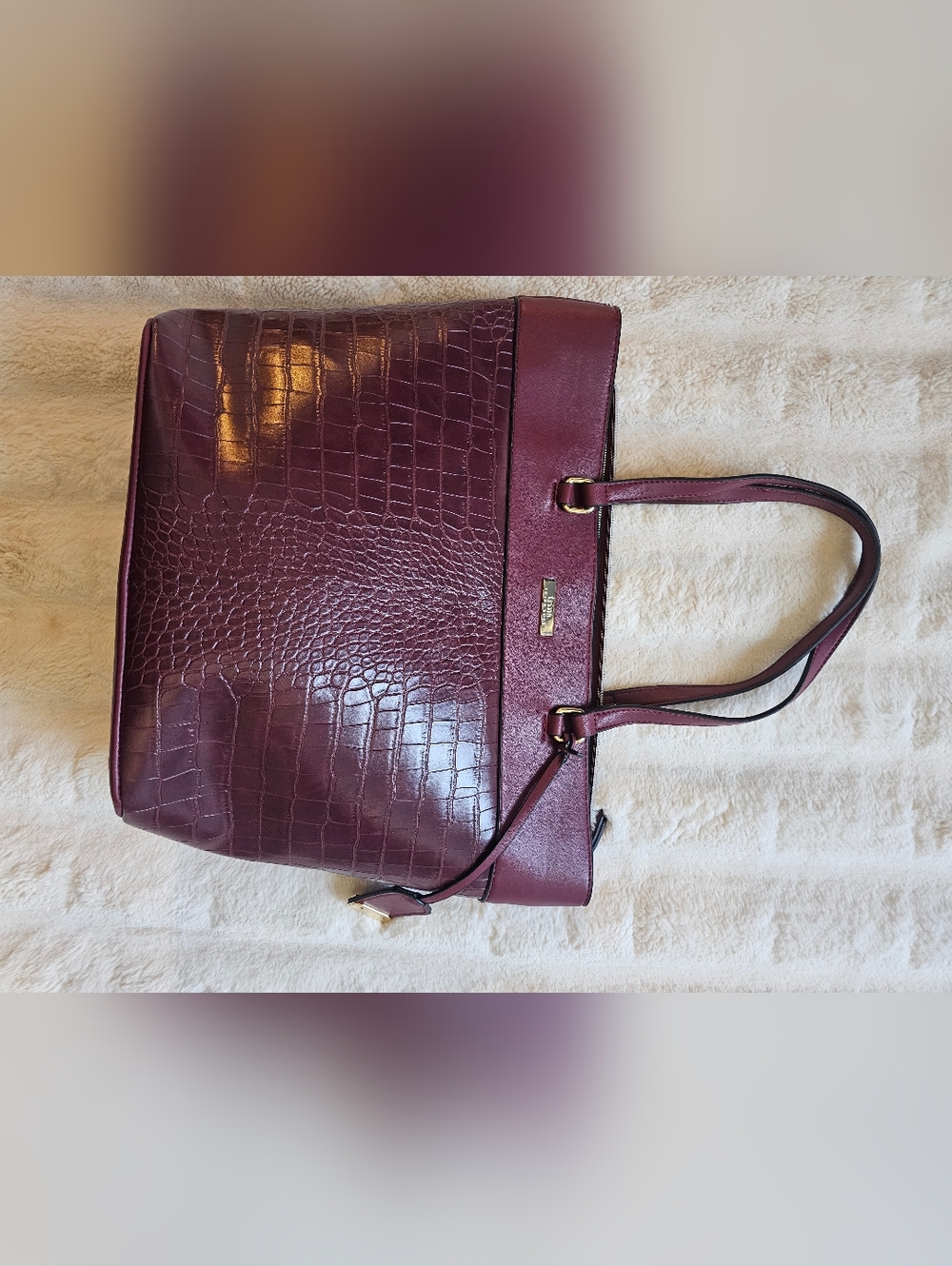 Trina Turk Wine Croc-Embossed Tote with Gold Accents - Picture 2 of 4
